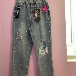 Light wash studded jeans